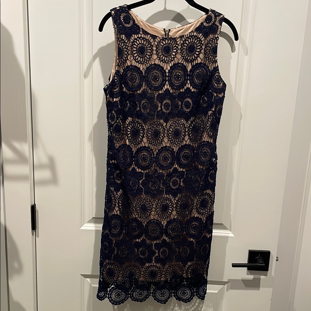 Eliza J Blue Sheath Midi Dress Sleeveless Scoop Neck